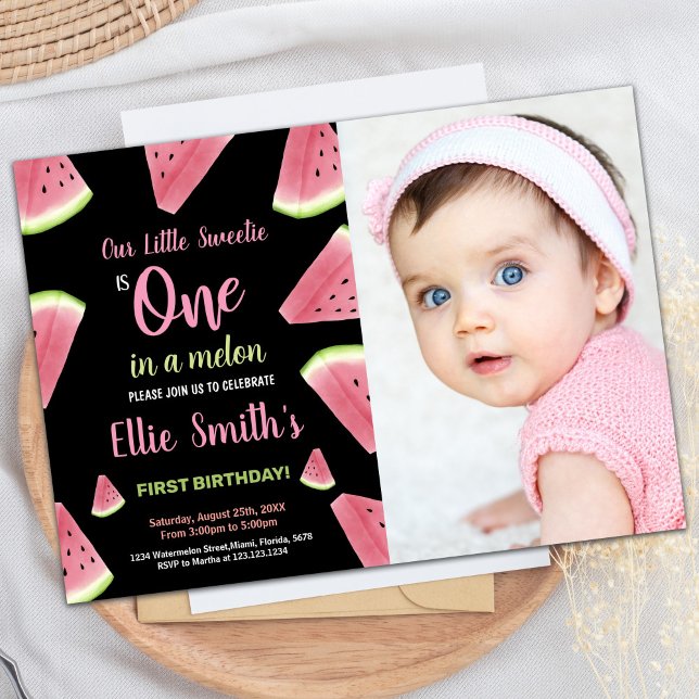 Photo Pink Slices Green Watermelon Birthday Invitation (Photo Pink Slices Green Watermelon Birthday Invitation)