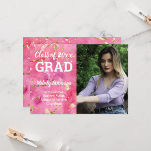 Photo Pink Watercolor Art Graduation Invitation