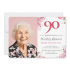 Photo Pink Watercolor Floral 90th Birthday