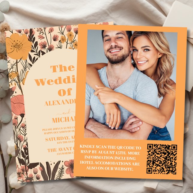 Photo Pink Yellow Orange Wildflowers Wedding Invitation (Creator Uploaded)