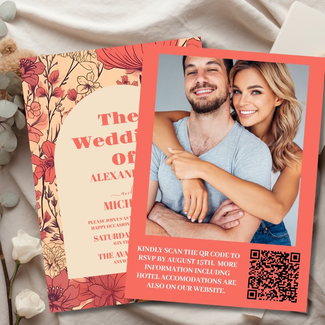 Photo Pink Yellow Orange Wildflowers Wedding Invitation (Creator Uploaded)