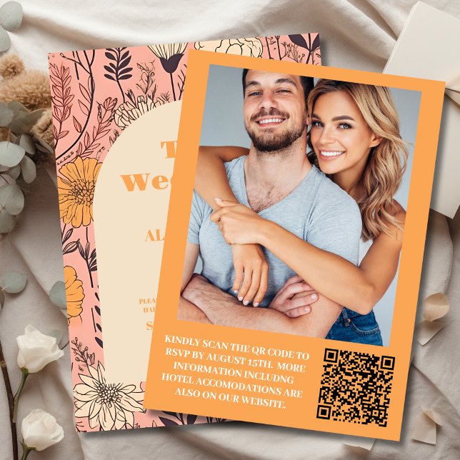 Photo Pink Yellow Orange Wildflowers Wedding Invitation (Creator Uploaded)