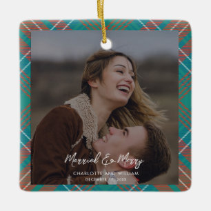 Photo Plaid Newlywed Photo Wilson Tartan Christmas Ceramic Ornament