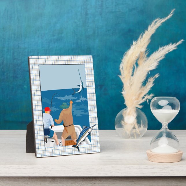 Photo Plaque - Vertical Frame - Blue Marlin Plaid (Side)