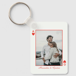 photo playing cards heart love ace simple key ring