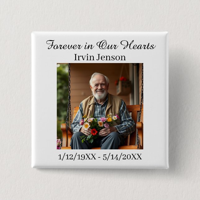 Photo & Poem | Memorial Forever in our Hearts 15 Cm Square Badge (Front)