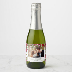 Photo Poinsettia Christmas Greenery Sparkling Wine Label