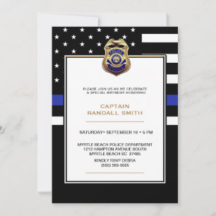 Photo Police Birthday Party Blue Line Flag   Invitation