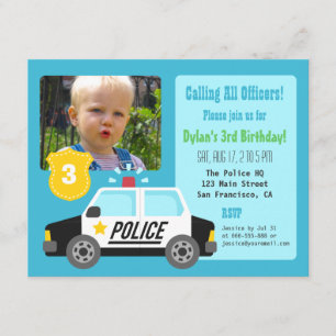 Photo Police Car Kids Birthday Party Invitation