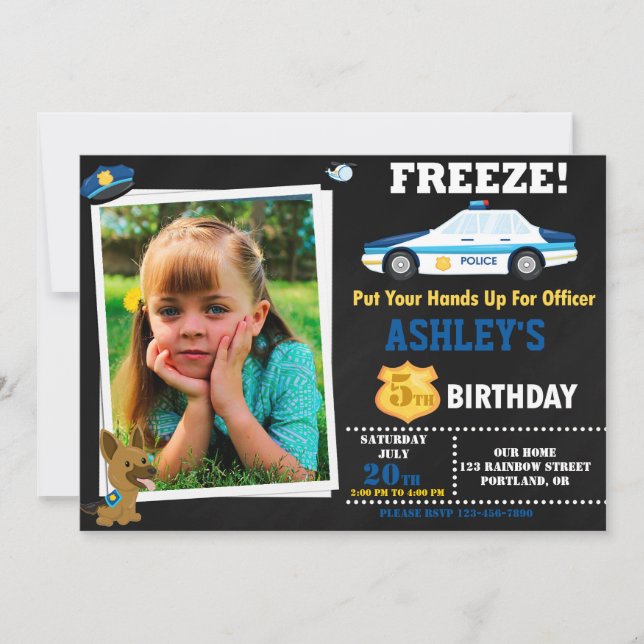 Photo Police officer birthday invitation Badge (Front)