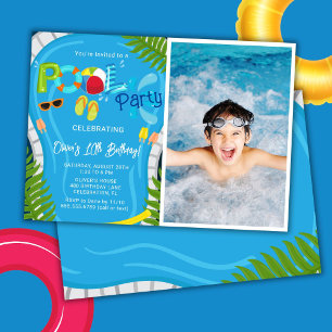Photo Pool Party Summer Boy Birthday Party Invitation