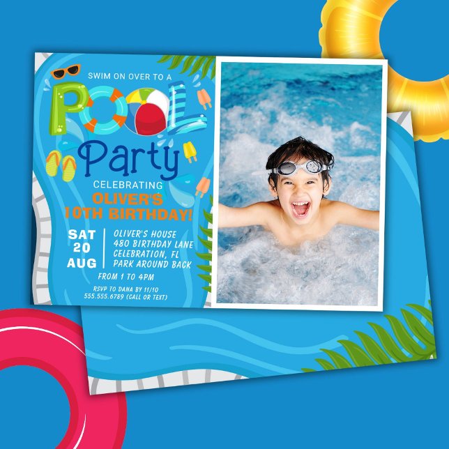 Photo Pool Party Summer Boy Birthday Party Invitation (Creator Uploaded)