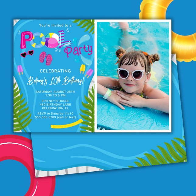 Photo Pool Party Summer Girl Birthday Party Invitation (Creator Uploaded)