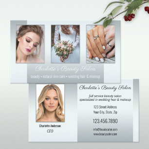Photo Portfolio Beauty Salon Professional Silver Business Card