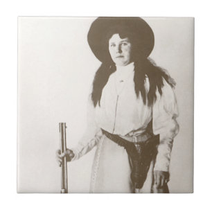 Photo Portrait of a Cowgirl Holding a Rifle, c1910 Ceramic Tile