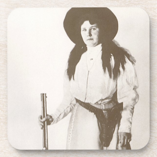 Photo Portrait of a Cowgirl Holding a Rifle, c1910 Coaster (Front)