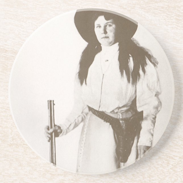 Photo Portrait of a Cowgirl Holding a Rifle, c1910 Coaster (Front)