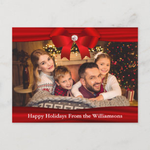Photo Postcard Red Ribbon Diamond Happy Holidays