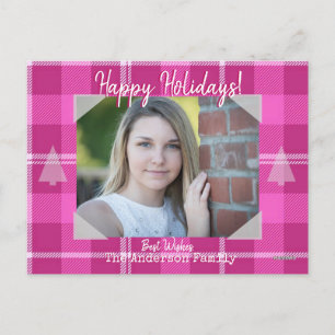 Photo Postcard with Pink Plaid Background
