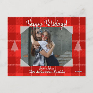 Photo Postcard with Red Plaid Background