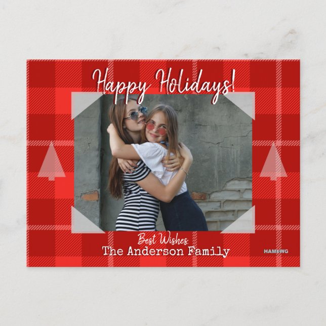 Photo Postcard with Red Plaid Background (Front)