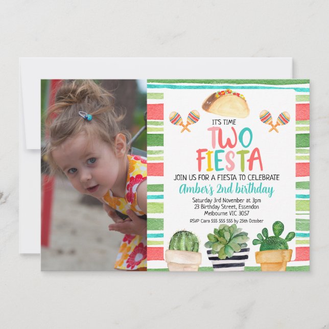 Photo Potted Cactus Time Two Fiesta Birthday Invitation (Front)