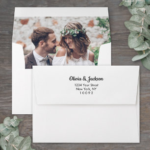 Photo Pre-Addressed Modern Elegant Script Wedding Envelope