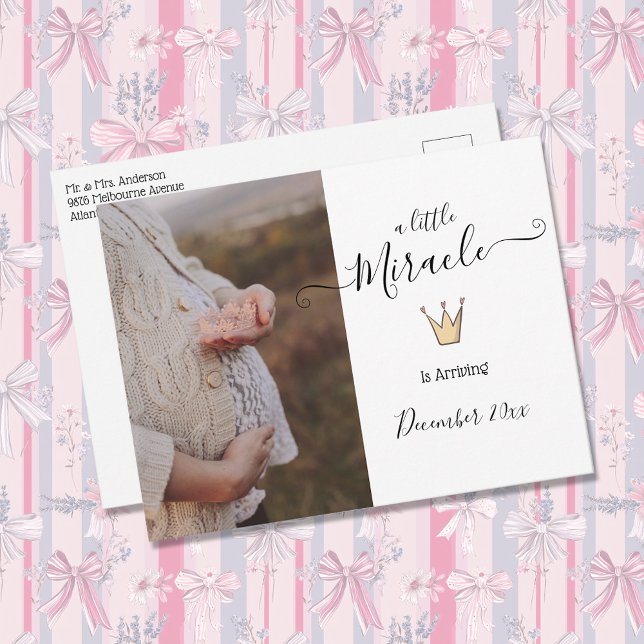 Photo Pregnancy Announcement | Little Miracle Postcard (Creator Uploaded)