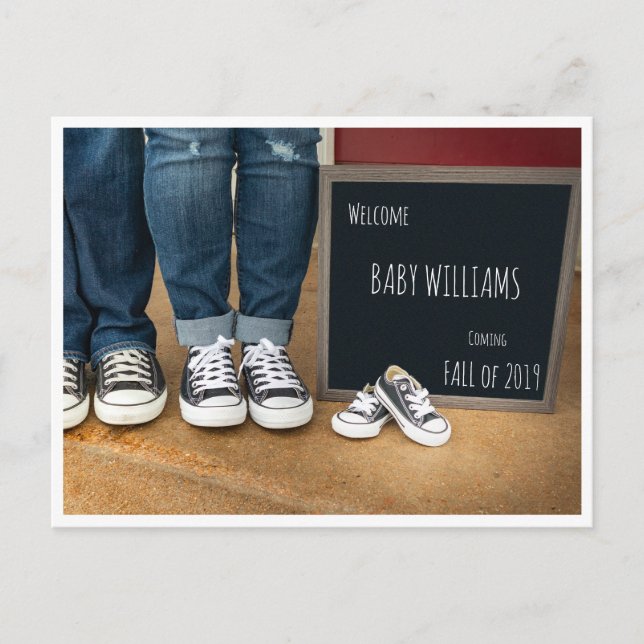 Photo Pregnancy Announcement with Chalkboard Sign Postcard (Front)