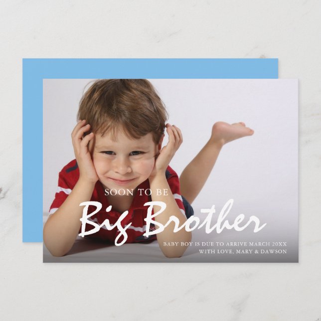 Photo Pregnancy Big Brother Blue Announcement Card (Front/Back)