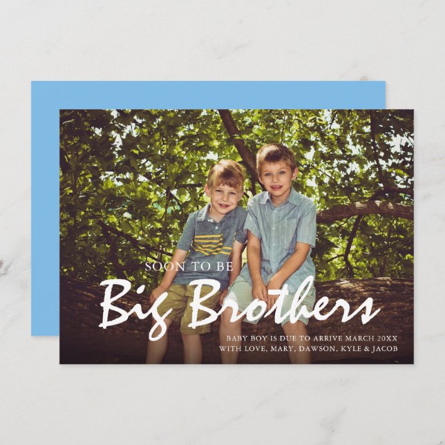 Photo Pregnancy Big Brother Blue Announcement Card (Front/Back)