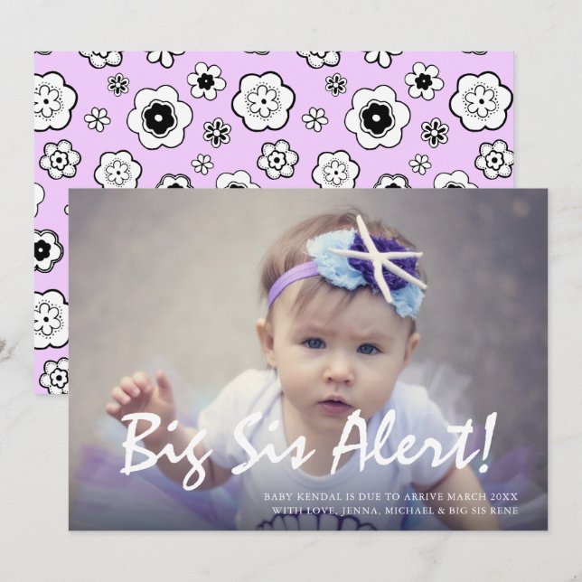 Photo Pregnancy Big Sister Announcement Card (Front/Back)