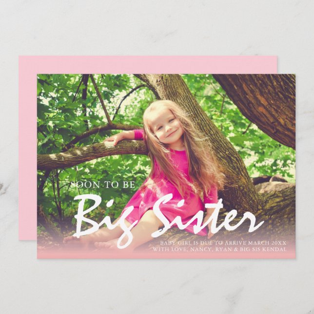 Photo Pregnancy Big Sister Pink Announcement (Front/Back)