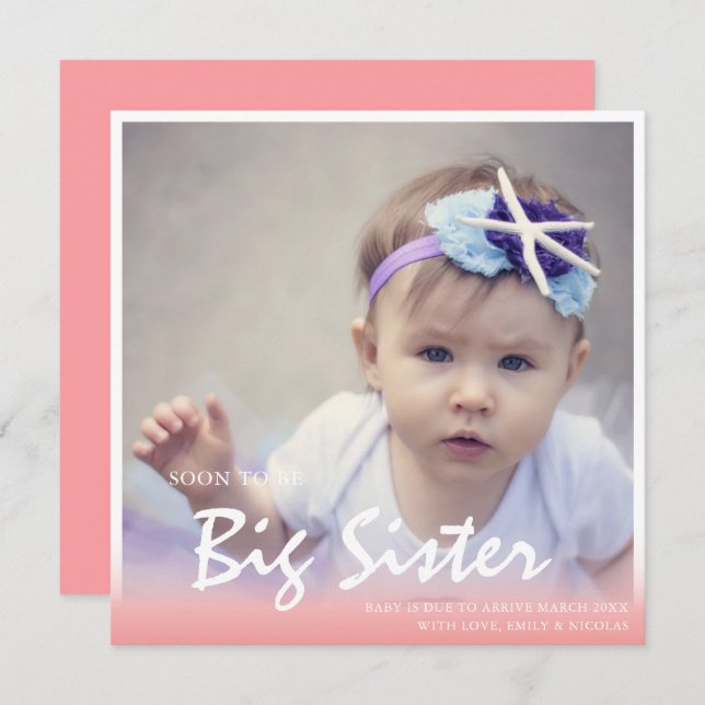 Photo Pregnancy Big Sister Pink Announcement (Front/Back)