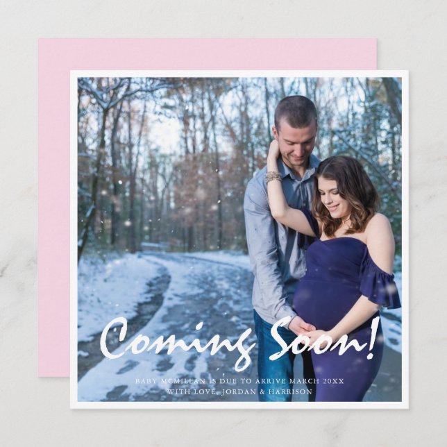 Photo Pregnancy Coming Soon Pink Baby Announcement (Front/Back)