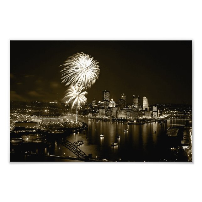 Photo Premium-Pittsburgh Night w/Fireworks-Sepia (Front)