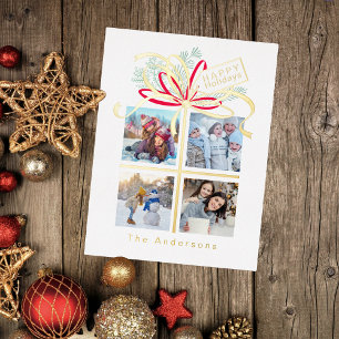 Photo Present Gold Foil Holiday Postcard