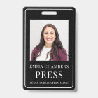 Photo Press Pass Black White ID Badge