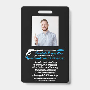 Photo Pressure Washing Power Black Super Cleaning ID Badge