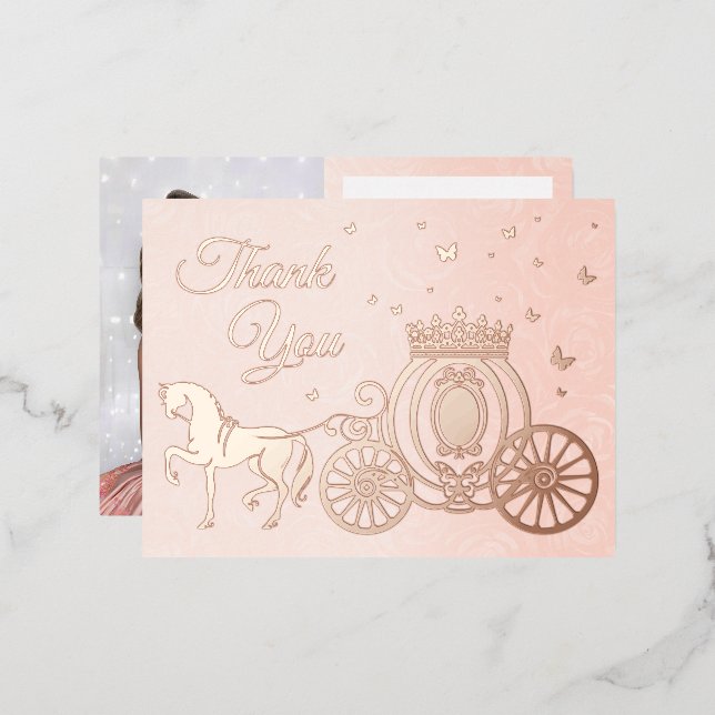 Photo Princess Carriage Rose Gold Foil Thank You Foil Invitation Postcard (Front/Back)