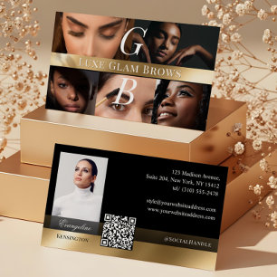 Photo Professional Brow Artist Monogram Black Gold Business Card