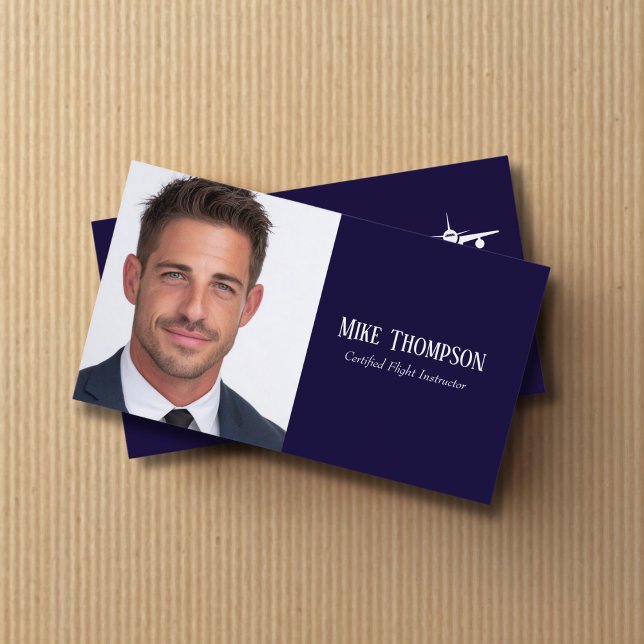 Photo Professional QR Code Pilot Blue Aviation  Business Card (Creator Uploaded)