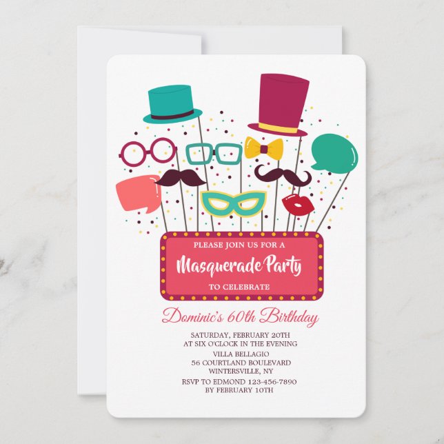 Photo Props Masquerade Party Invitation (Front)