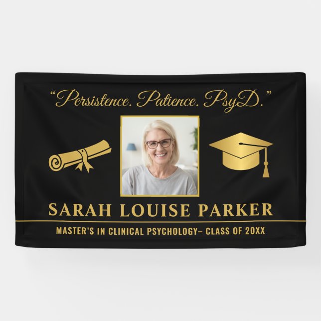 Photo PsyD Graduation 2025 Quote Black And Gold Banner (Horizontal)