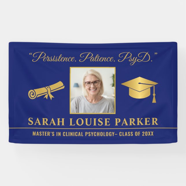 Photo PsyD Graduation 2025 Quote Blue And Gold Banner (Horizontal)