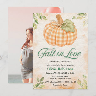 Photo Pumpkin Gingham Fall in Love Baby Shower Invitation