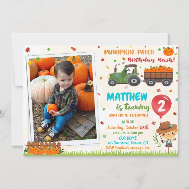 Photo Pumpkin patch birthday invitation Fall party (Front)