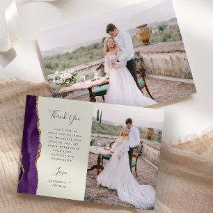 Photo Purple Agate Gold Ivory Wedding Thank You Card
