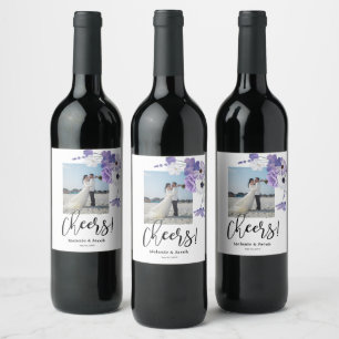 Photo Purple Floral Wedding Wine Label