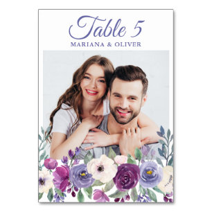 Photo Purple Fuchsia Burgundy Floral Wedding Table Number